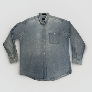 Chaps Ralph Lauren Vintage Denim Shirt Mens 16.5 34/35 Blue Chambray Cotton 90s